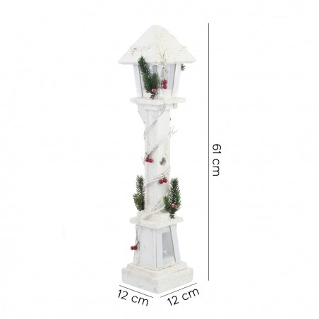 662430 Lanterne de Noël en bois décor blanc 61 cm avec lumière LED chaude