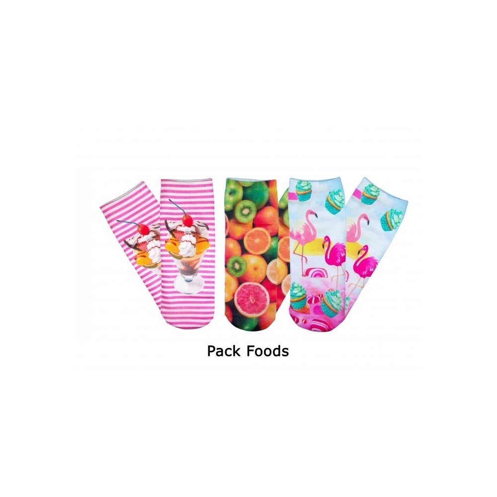 Pack de 3 paires de chaussettes de bas FUNNY chic avec des imprimés très colorés - fantaisie en 3D