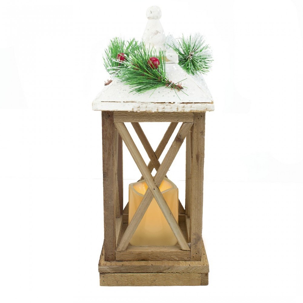 859762 Lampe de décoration de Noël en bois avec lumière Led et paillettes