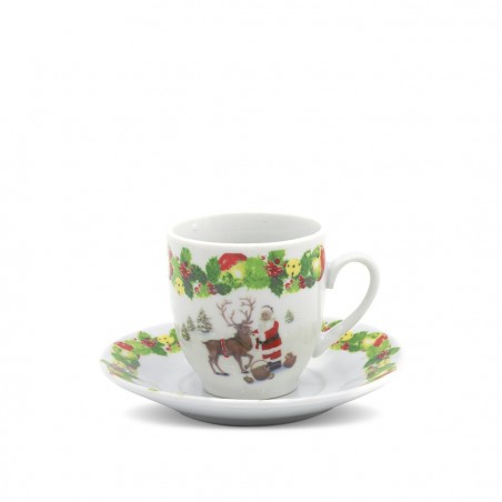 Lot de 6 tasses à café et soucoupes en céramique avec le Père Noël et le renne