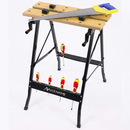 Établi de bricolage pliable avec verrous latéraux et porte-outils