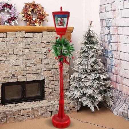 392040 Lanterne Noël rouge H195cm Décoration Sons Mini Lumières et guirlande