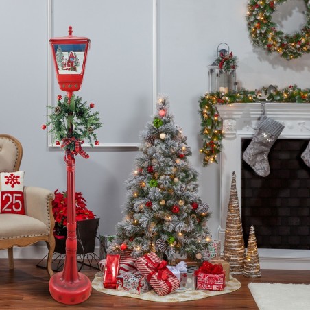 392040 Lanterne Noël rouge H195cm Décoration Sons Mini Lumières et guirlande