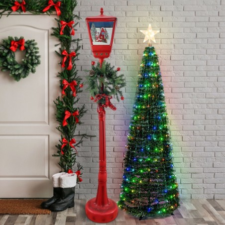 392040 Lanterne Noël rouge H195cm Décoration Sons Mini Lumières et guirlande