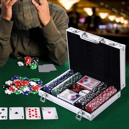 Set de poker professionnel 200 jetons avec étui et 2 jeux de cartes de poker