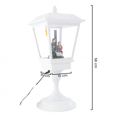243027 Lanterne de Noël blanche Décoration 58H cm Sons Lumières et Mouvement