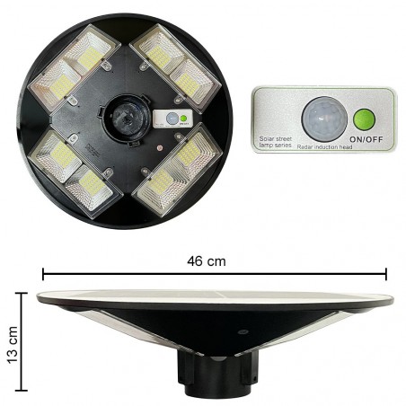 042008 Lampadaire solaire 200W poteau mural courbe télécommande 46x13cm