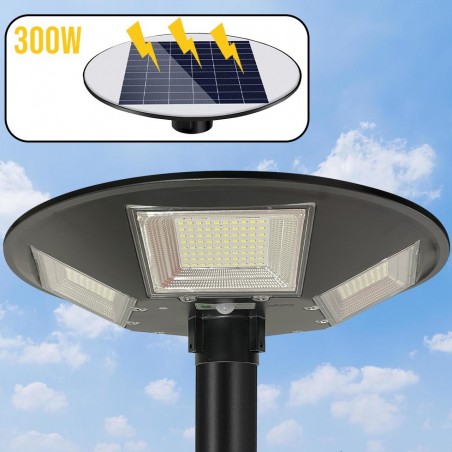 053004 Lampadaire solaire 300W poteau mural courbe télécommande 55x13cm