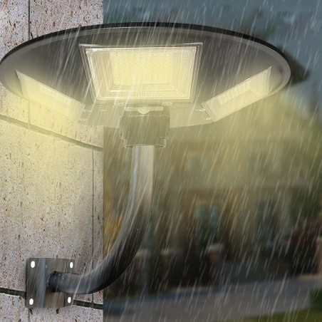 053004 Lampadaire solaire 300W poteau mural courbe télécommande 55x13cm