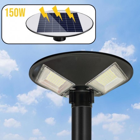 031507 Lampadaire solaire 150W avec poteau mural courbe et télécommande 42x12cm