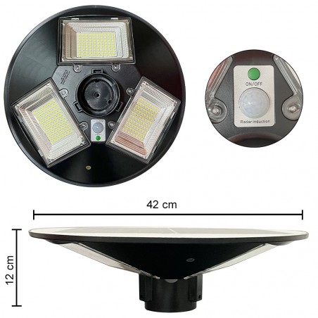 031507 Lampadaire solaire 150W avec poteau mural courbe et télécommande 42x12cm