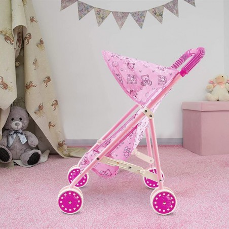 101245 Landau de poupée avec ours en peluche landau de bébé rose