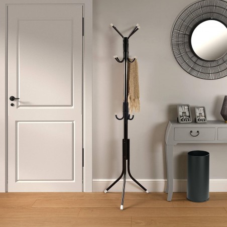 Porte-manteaux métal noir pour maison avec 11 crochets et une hauteur de 171 cm