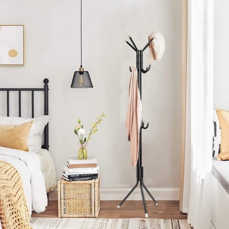 Porte-manteaux métal noir pour maison avec 11 crochets et une hauteur de 171 cm