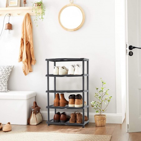 259950 Étagère à chaussures KIPIT avec 5 étagères en plastique noir 80x30x48H Cm