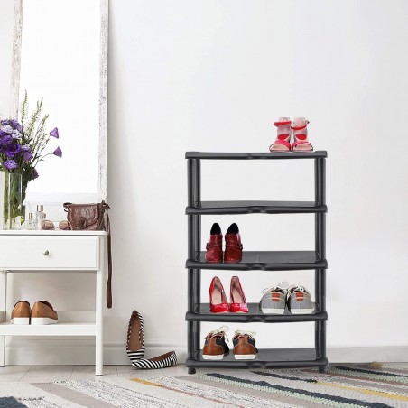 259950 Étagère à chaussures KIPIT avec 5 étagères en plastique noir 80x30x48H Cm