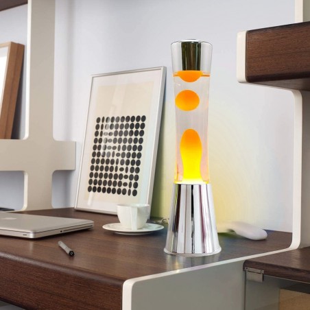 Lava Lamp 40 cm XL1771 Base Silver and Magma Yellow Modern Design