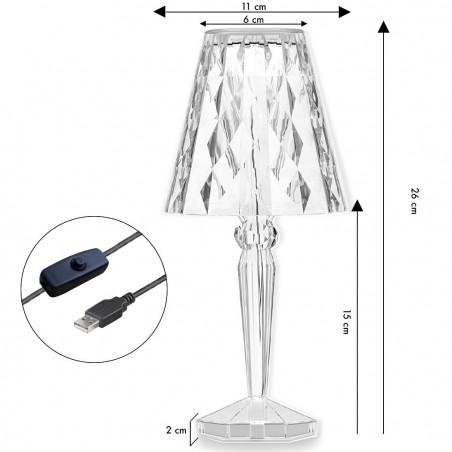 565621 Lampe de table en verre avec lampes LED multicolores et câble USB