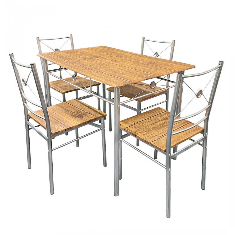 536056 Set de table rectangulaire et 4 chaises ALDO en bois brun MDF et métal