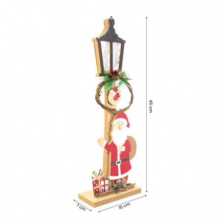 29283 Lampe en bois avec Père Noël 45cm Décoration de Noël avec lumière LED