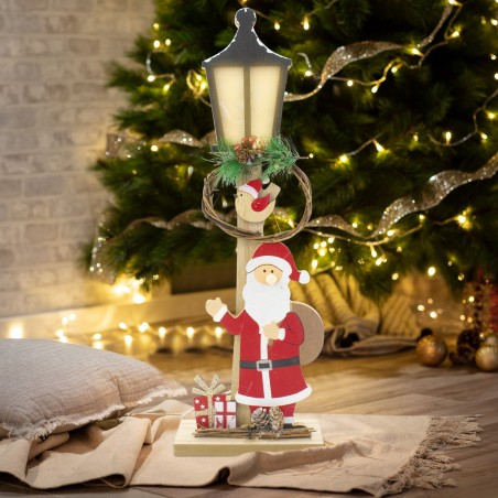 29283 Lampe en bois avec Père Noël 45cm Décoration de Noël avec lumière LED