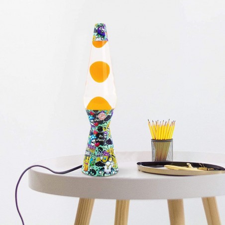 Lampe à lave 40cm XL1774 Graffiti et motif magma jaune Design moderne