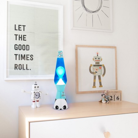 Lampe à lave 40cm XL1775 Base bleue avec Panda et Magma bleu Design moderne