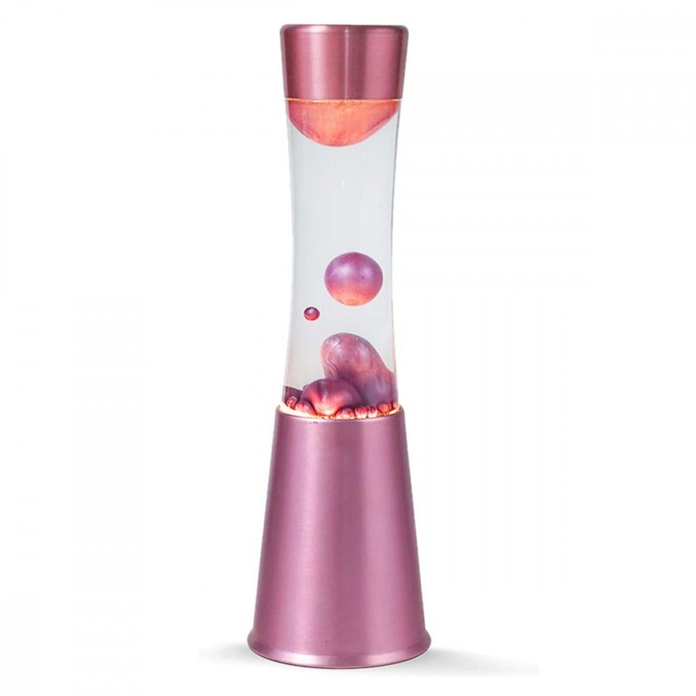 Lampe à lave 30cm XL1761 base polie rose et rose magma design moderne
