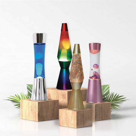 Lampe à lave 30cm XL1761 base polie rose et rose magma design moderne