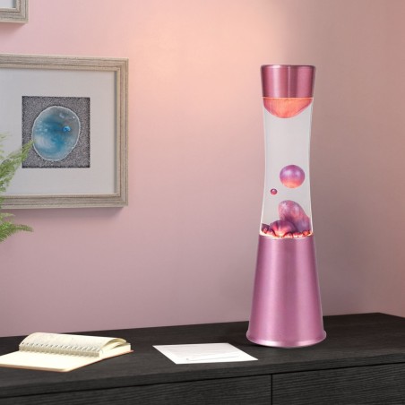 Lampe à lave 30cm XL1761 base polie rose et rose magma design moderne