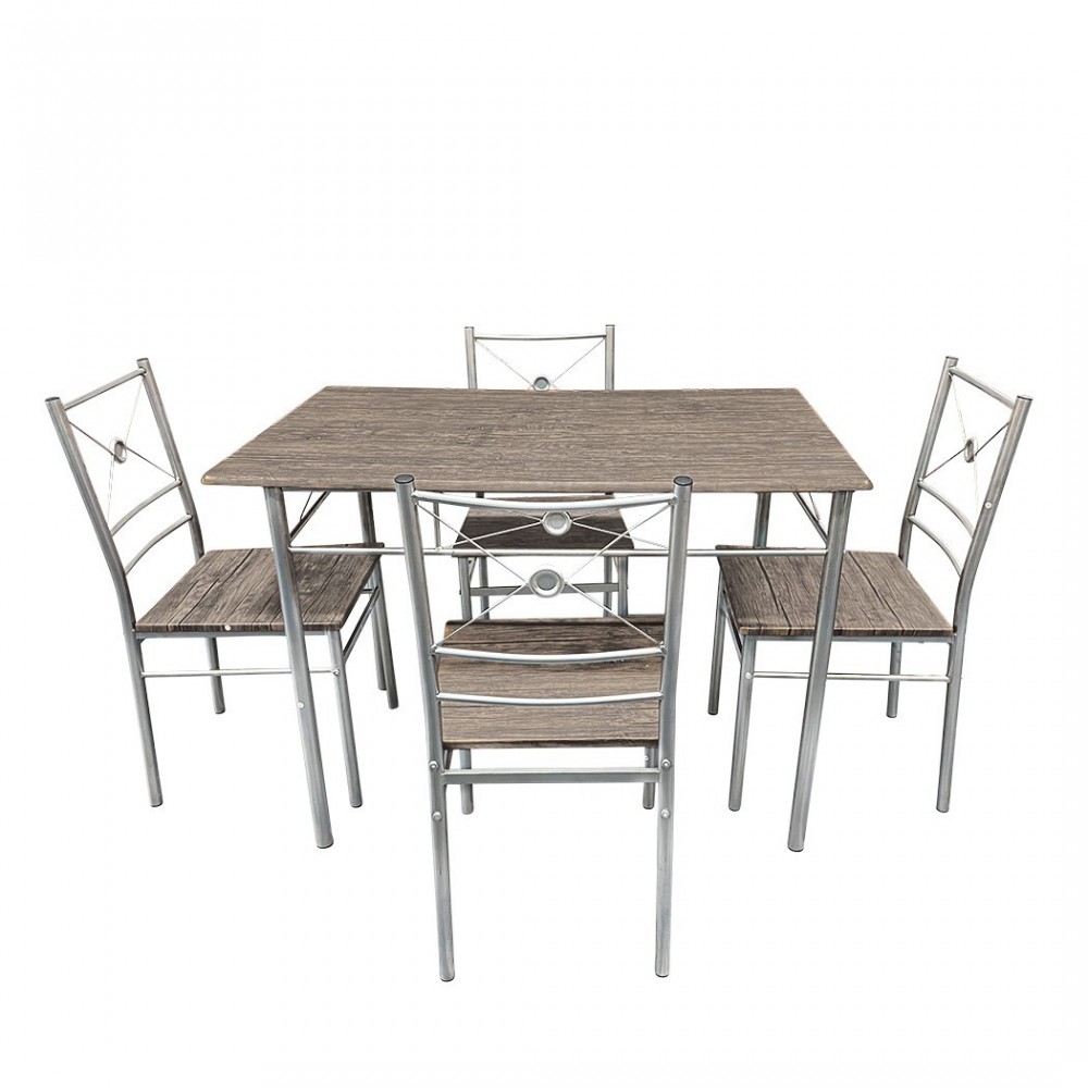 536063 Set de table rectangulaire et 4 chaises ALDO en bois MDF gris et métal