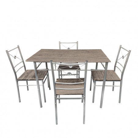 536063 Set de table rectangulaire et 4 chaises ALDO en bois MDF gris et métal