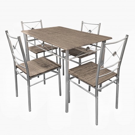 536063 Set de table rectangulaire et 4 chaises ALDO en bois MDF gris et métal