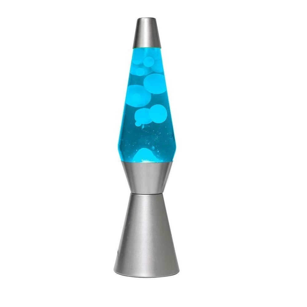 XL1764 Lampe à lave 40cm base argentée magma Paillettes design bleu et blanc
