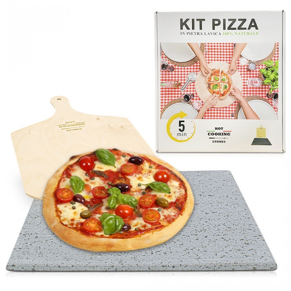 Kit de pizza 35x35cm en pierre de lave 100% naturelle qui cuit en 5 minutes