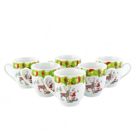 049465 Lot de 6 tasses à café en céramique avec Père Noël et Renne