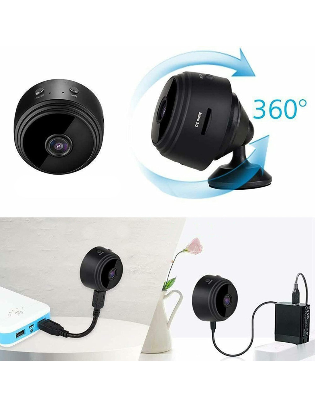 Mini caméra espion cachée sans fil WiFi – 1080p HD avec audio et