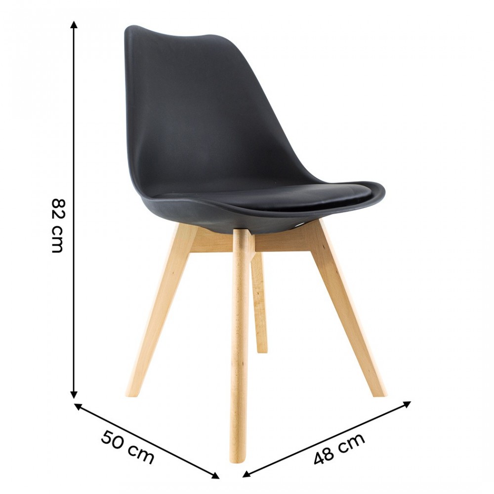 Chaise de salle à manger TULIP pieds en bois et assise souple 48x50x82H