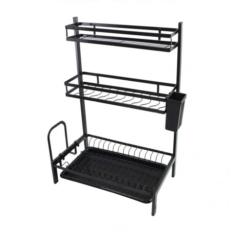 MJ-6014 Égouttoir en acier noir et 3 étagères avec bac d'égouttement amovible