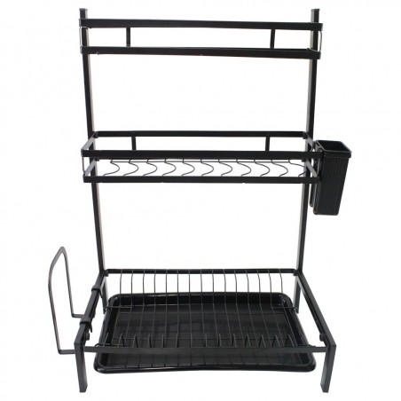 MJ-6014 Égouttoir en acier noir et 3 étagères avec bac d'égouttement amovible