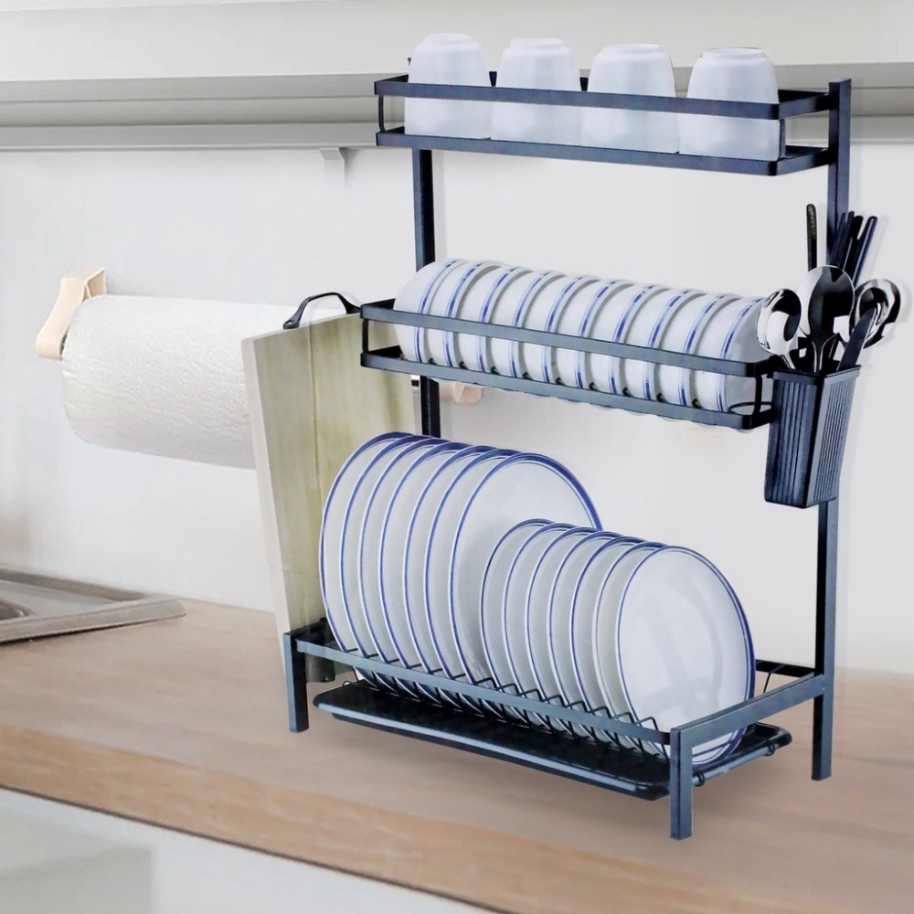 MJ-6014 Égouttoir en acier noir et 3 étagères...