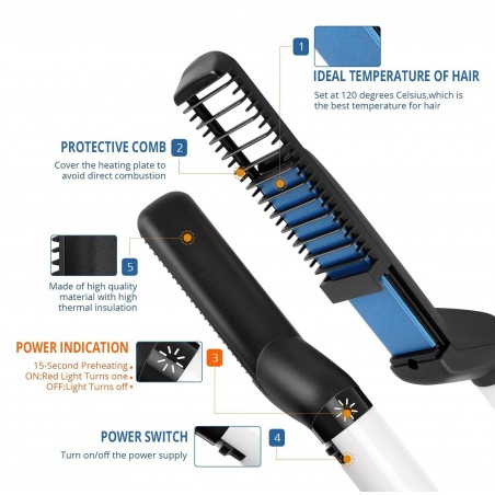 478962 Lisseur et brosse pour barbe et cheveux Peigne modelant 2en1 pour démêler