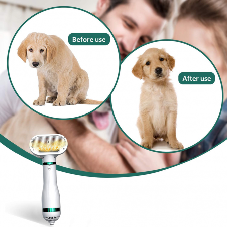412521 Brosse sèche-cheveux 2en1 ergonomique réglable pour animaux de compagnie
