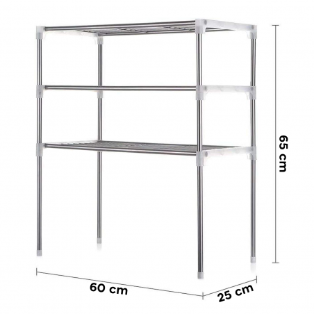 211471 Étagère gain de place pour micro-ondes 3 étagères pour cuisine 60x25x65cm