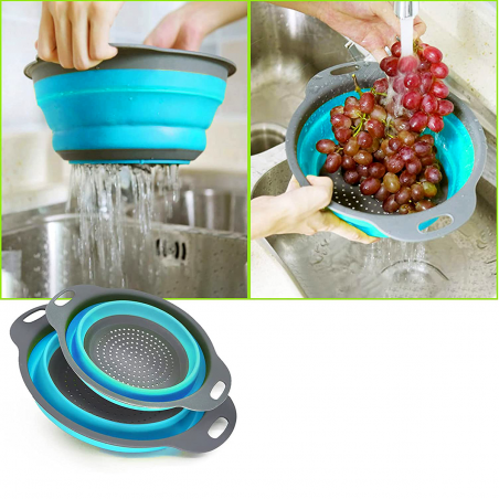 211495 Lot de 2 passoires rondes pliables antidérapantes en silicone