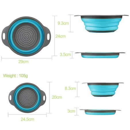 211495 Lot de 2 passoires rondes pliables antidérapantes en silicone