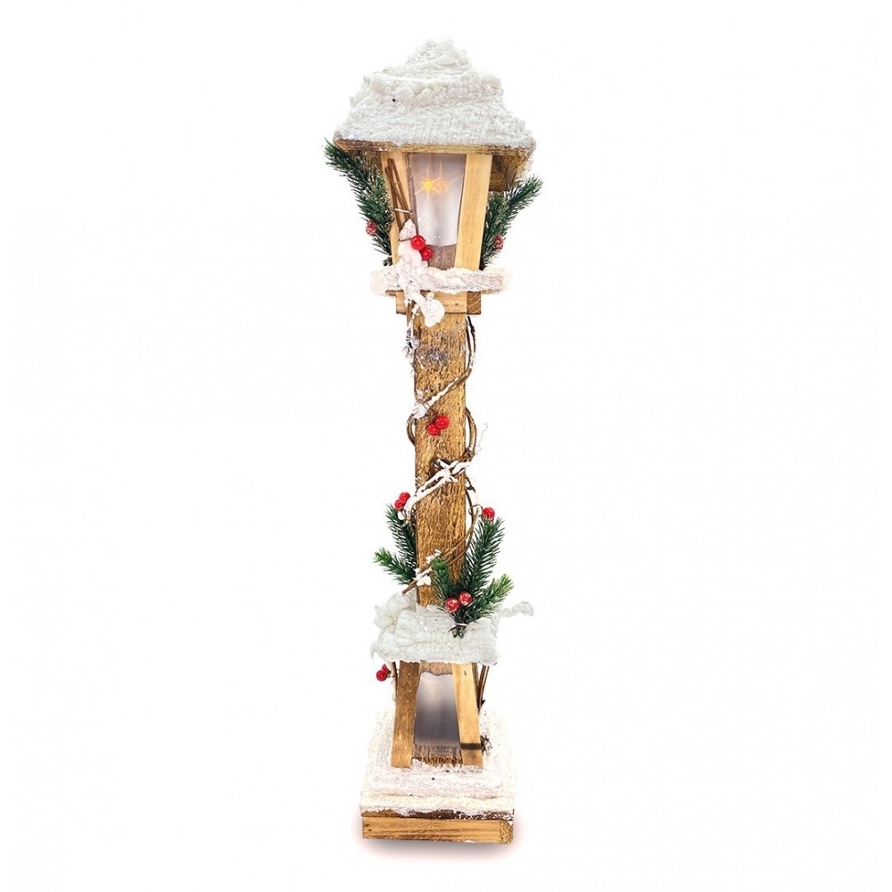 662447 Lanterne de Noël en bois Lanterne enneigée 61cm avec lumière LED chaude