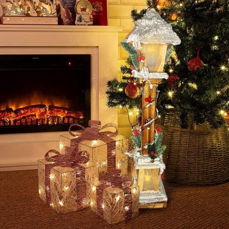 662447 Lanterne de Noël en bois Lanterne enneigée 61cm avec lumière LED chaude
