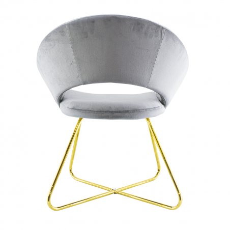 Fauteuil vintage GRETA 66x65x68H cm Chaise effet velours avec pieds dorés