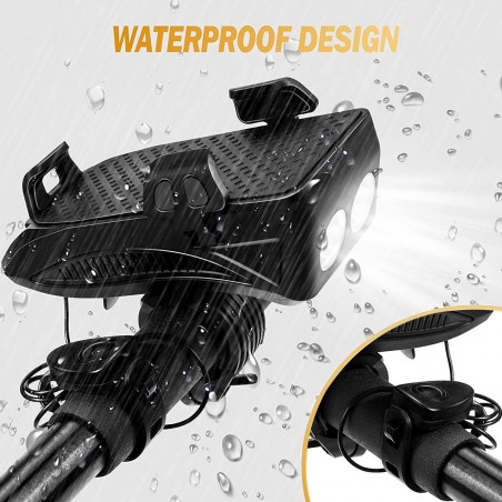 Lampe de poche avec klaxon pour vélo 5W chargement USB et support mobile